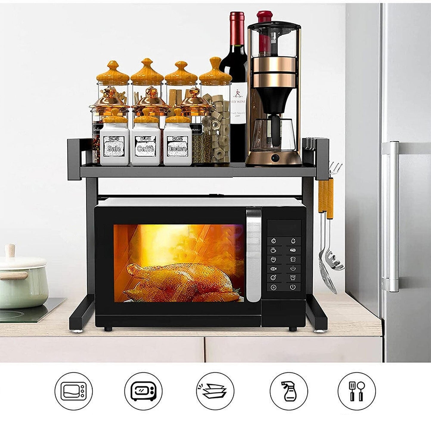 Organizational Shelf for Microwave Ovens Steel Kitchen Rack