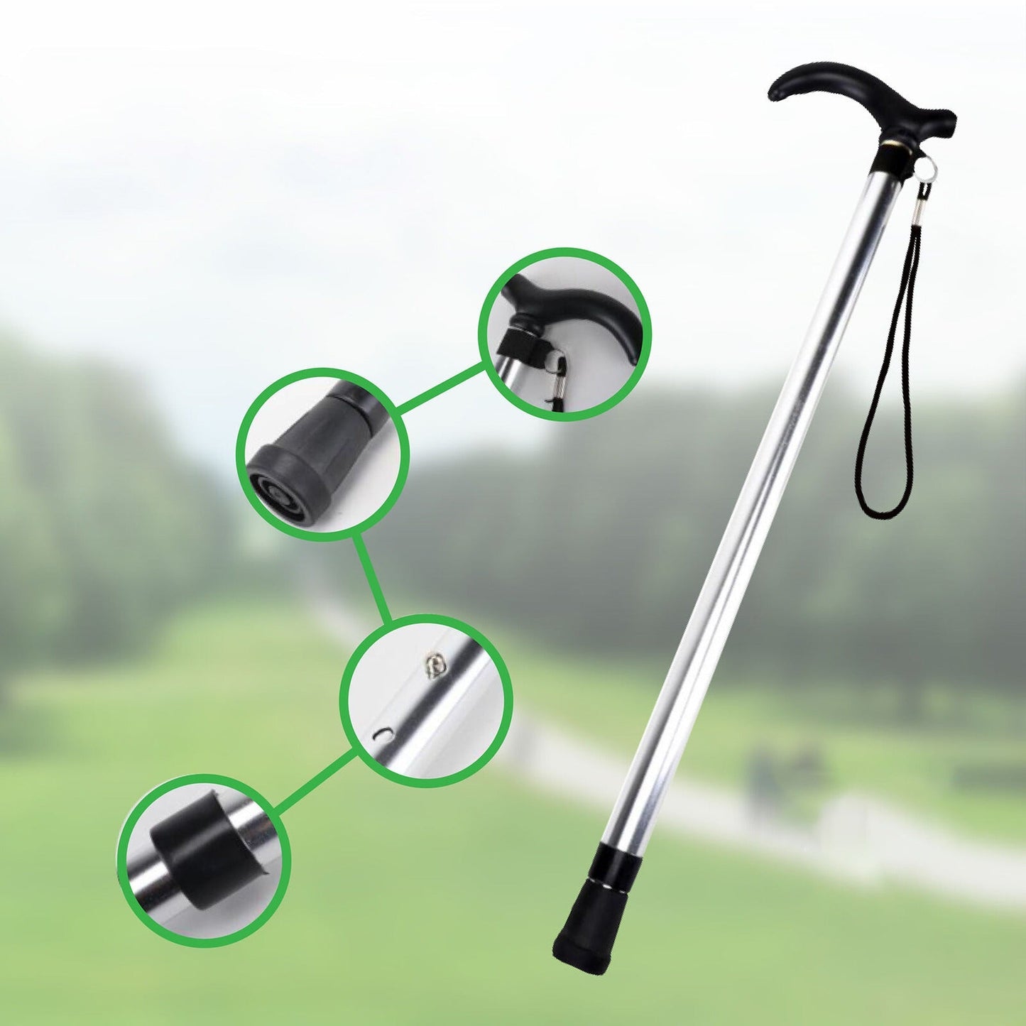 Lightweight Adjustable Metal Walking Stick Compact Travel Cane