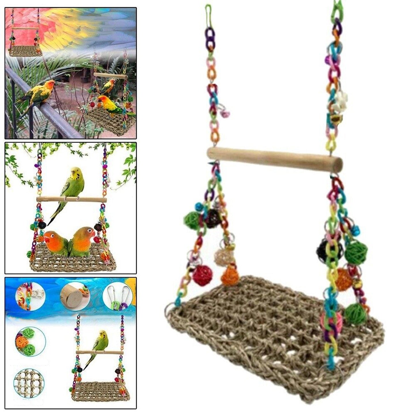 Hanging Bird Climbing Net and Swing Parrot Perch Toy Hammock