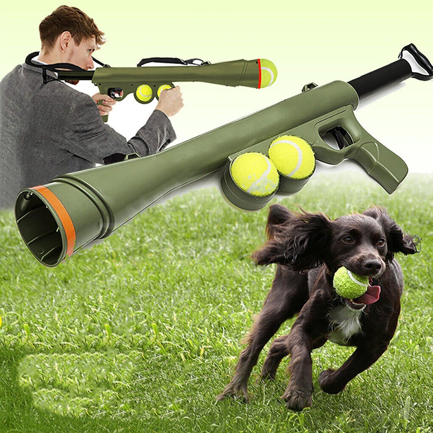 Dog Fetch Toy Tennis Ball Gun Launcher Pet Interactive Outdoor Play