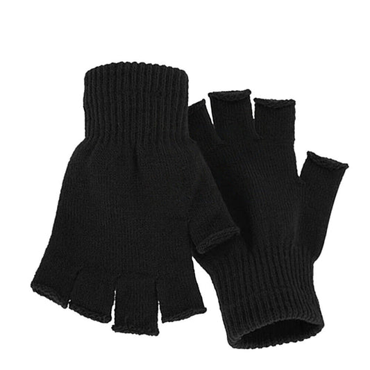 2 Pair Black Soft Knitted Winter Fingerless Gloves Unisex Open Finger