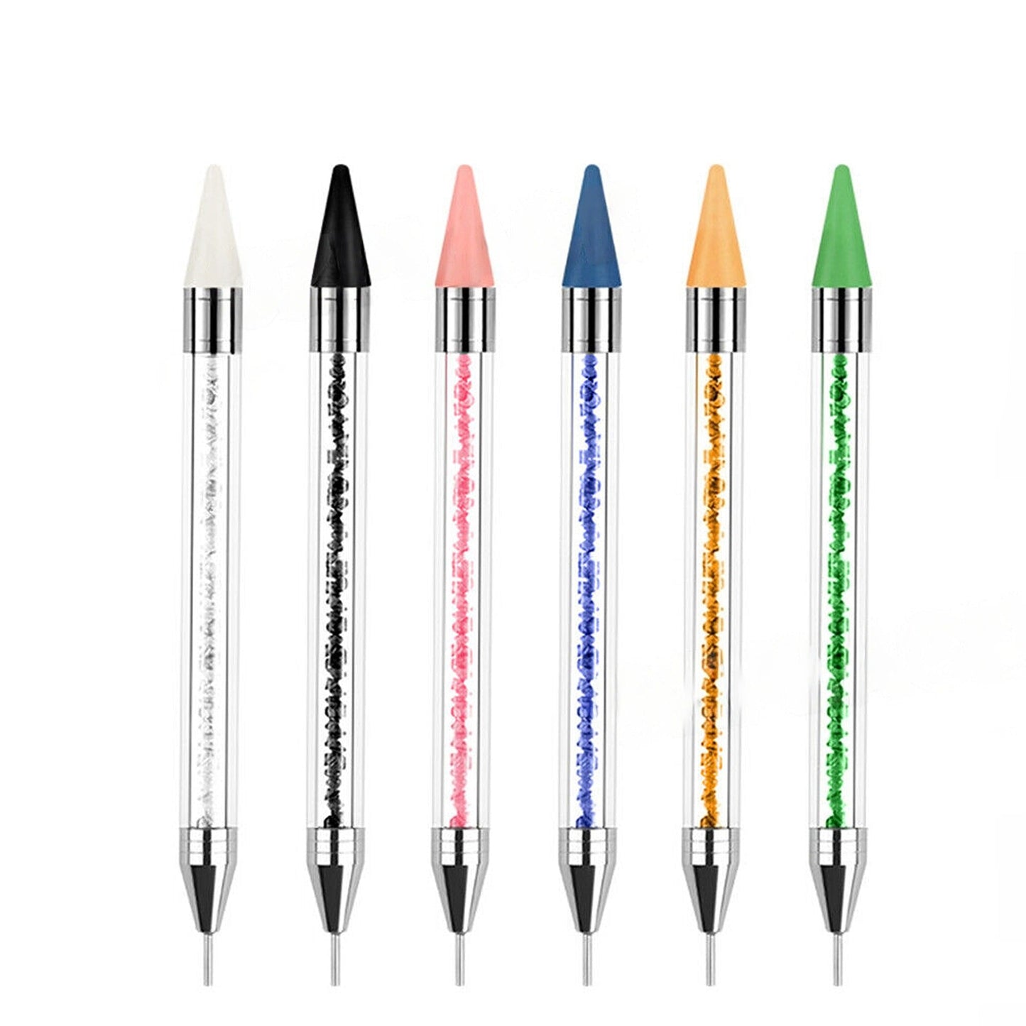 2pcs Dual Ended Dotting Manicure Tool with Rhinestone Picker Wax Pencil