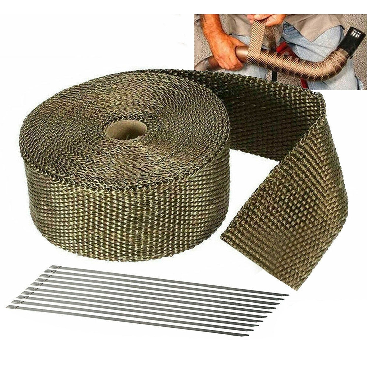 Heat Resistant Titanium Exhaust Wrap 10M with Stainless Steel Ties 2000F
