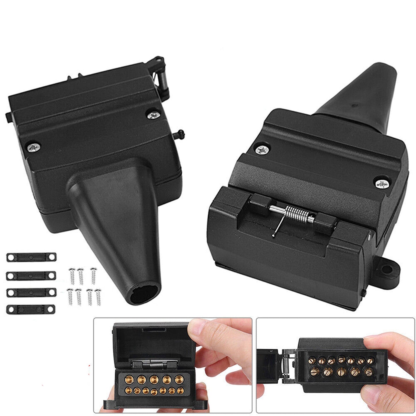 2pcs 12-Pin Flat Trailer Plug Light Adapter Dual Connector Socket
