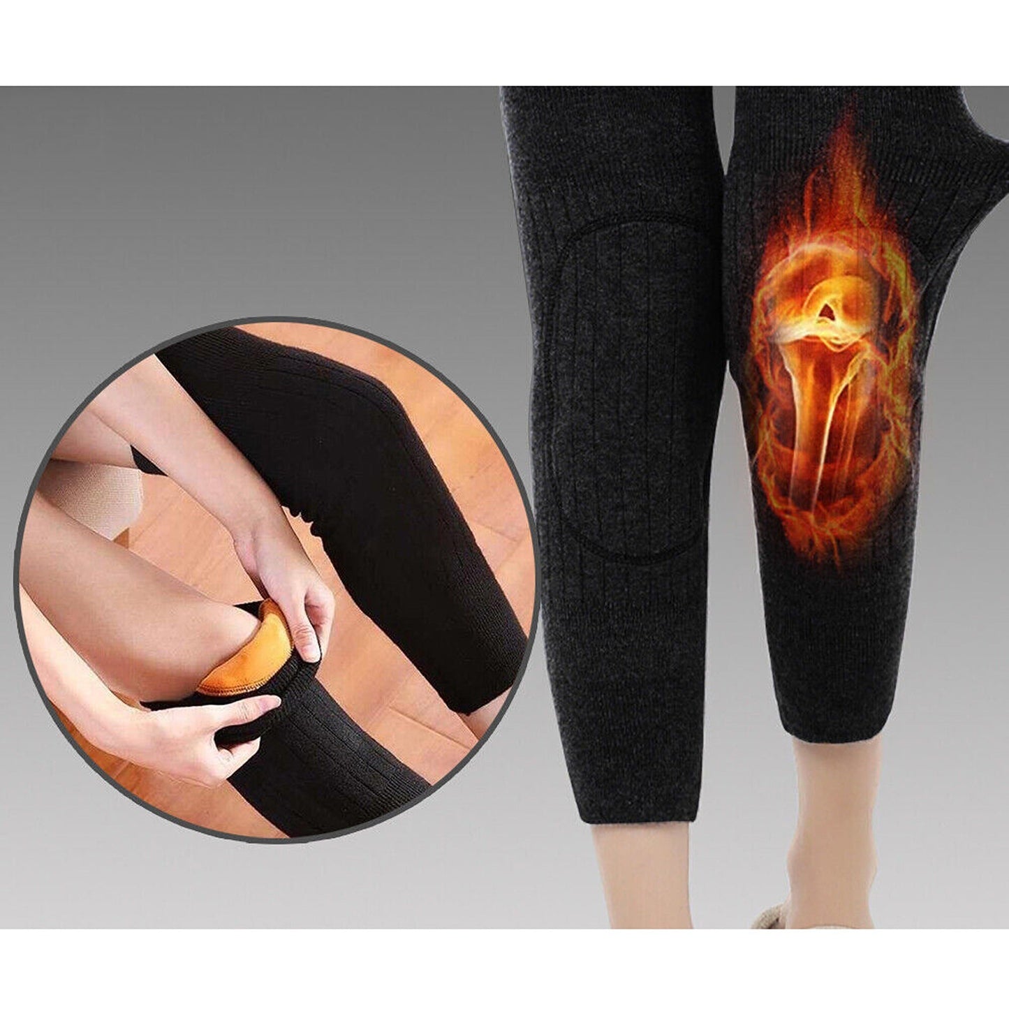 Thermal Knee Brace Leg Warmers with Wool Sleeves for Winter