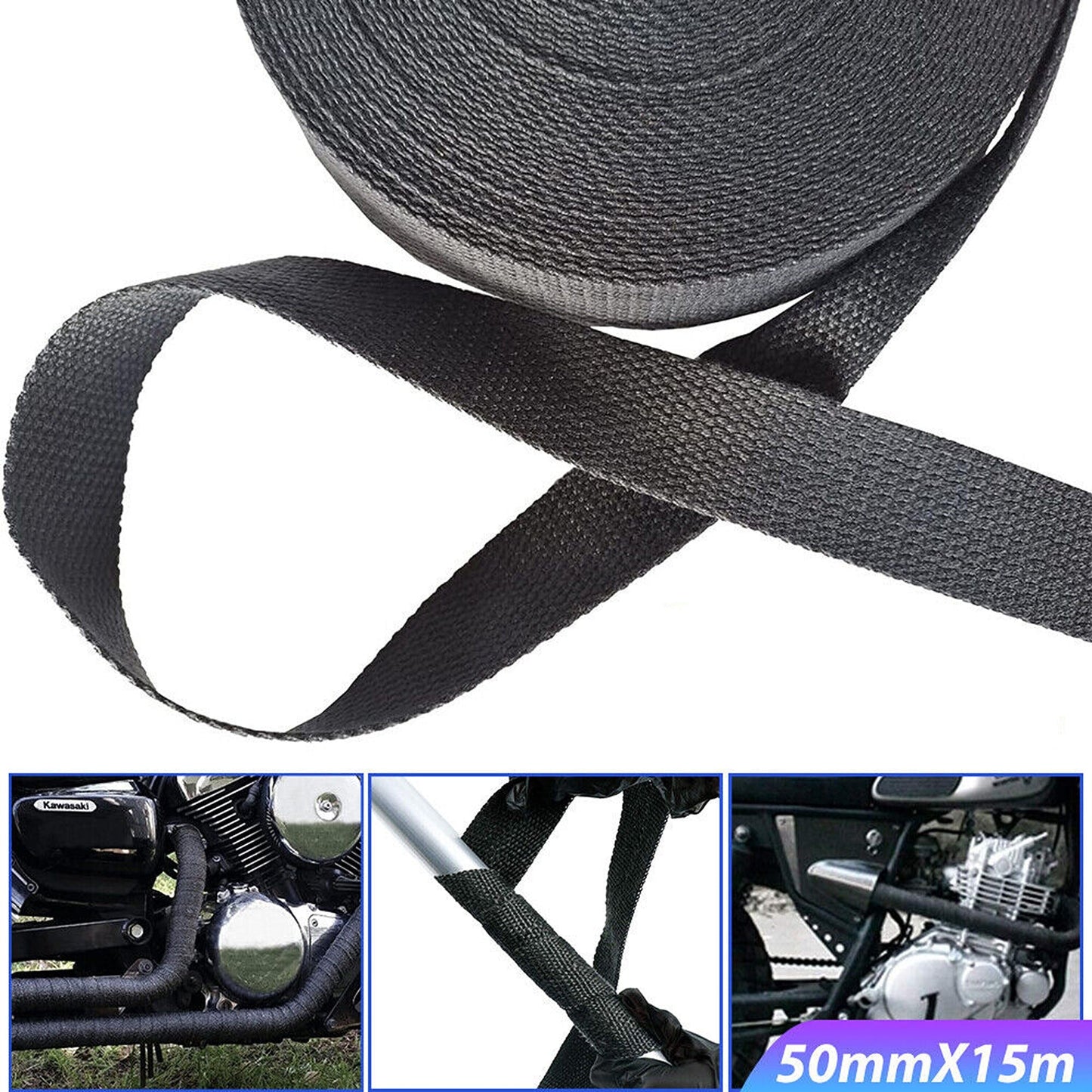 Exhaust Heat Wrap Resistant to 2000F with 10 Stainless Ties Black