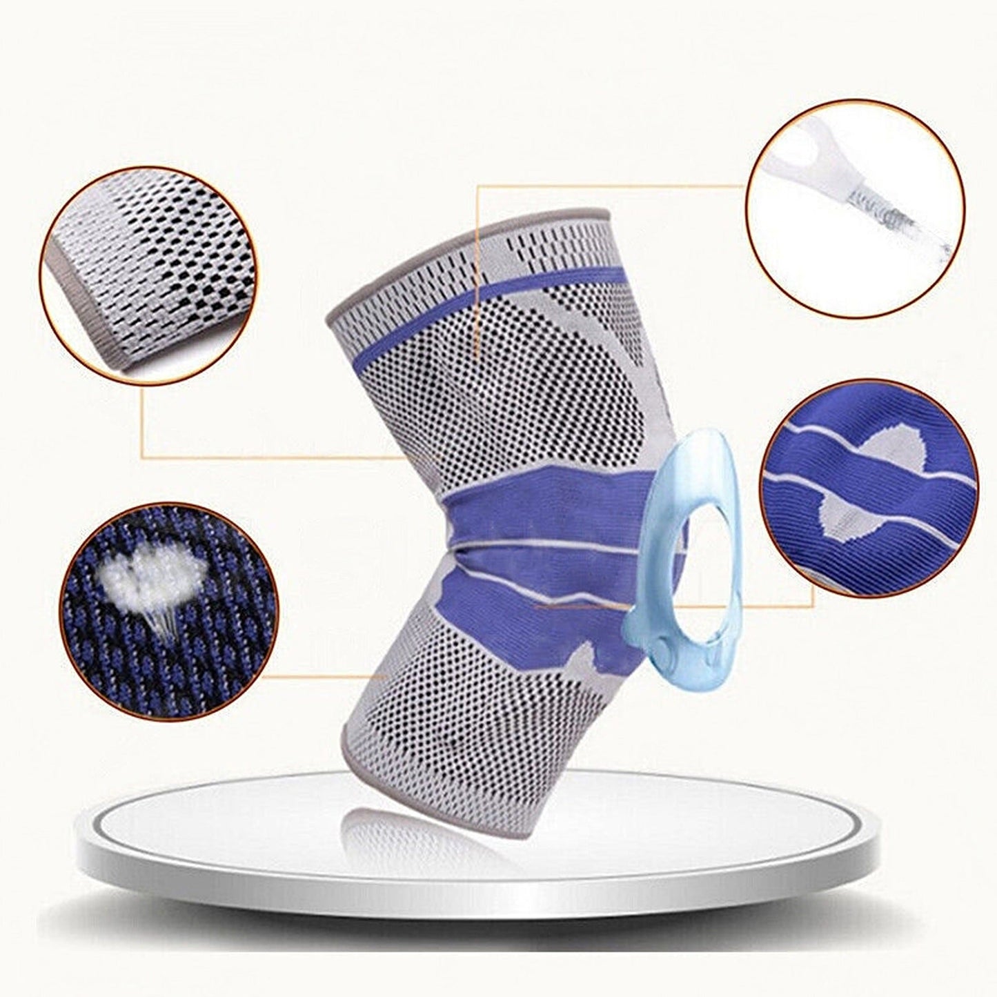 Gray Knee Support Brace Compression Sleeve for Sports