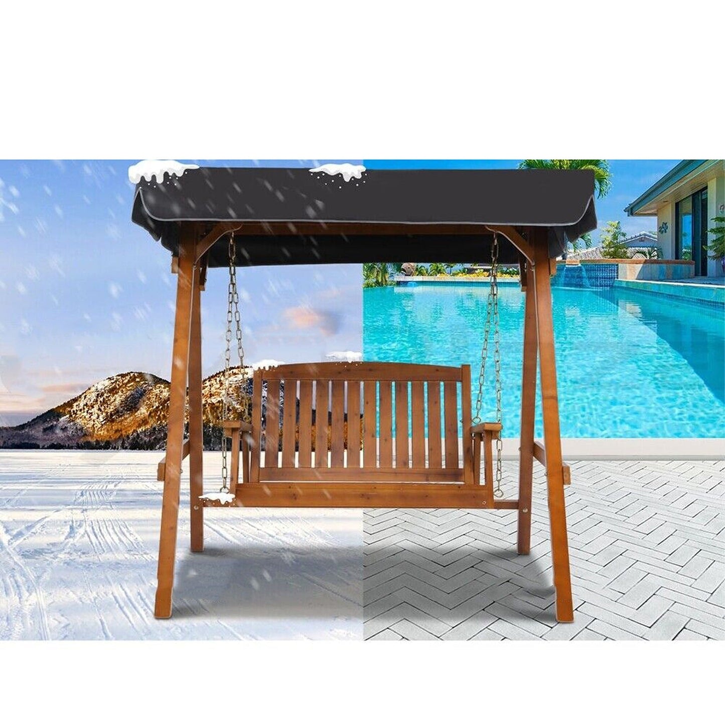 Wooden Outdoor Swing Chair with Canopy Garden Bench Furniture