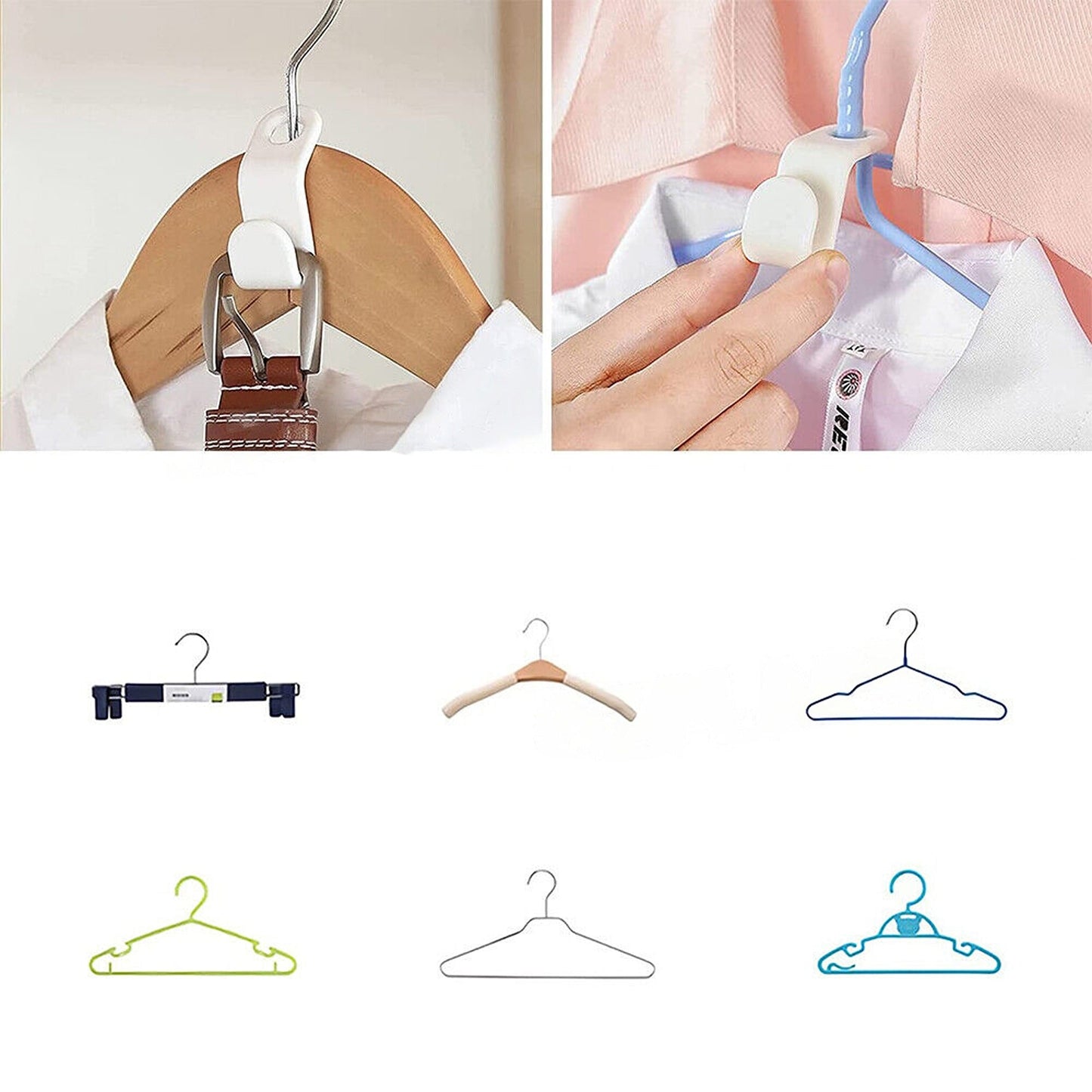 Space-Saving Clothes Organizer Cascading Hanger Connector Hooks