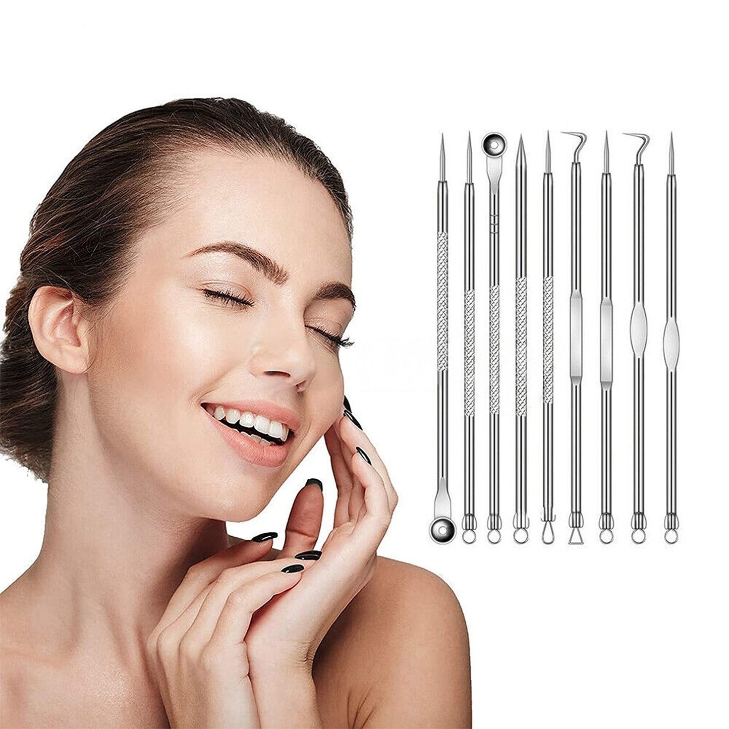 9pcs Comedone Extractor Tool Kit Blackhead Pimple Spot Remover