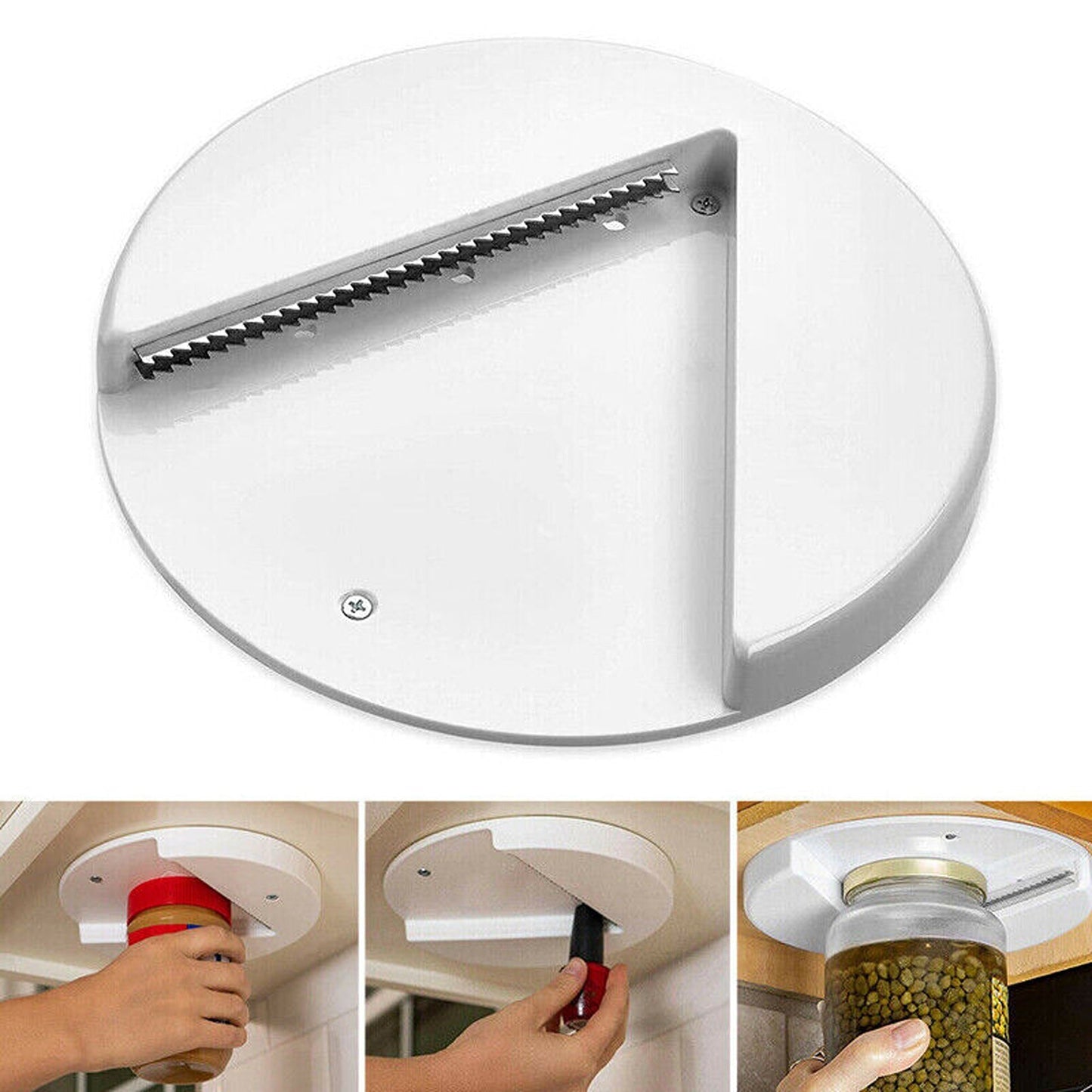 Under Cabinet Multi-Use Jar Opener and Bottle Lid Gripper for Kitchens