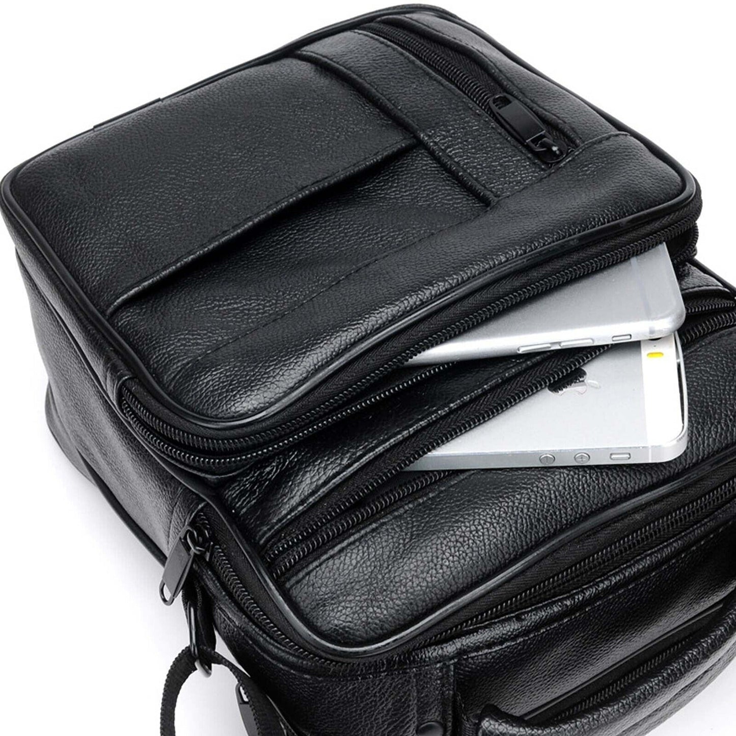 Men Genuine Leather Crossbody Bags Business Shoulder Messenger Backpack