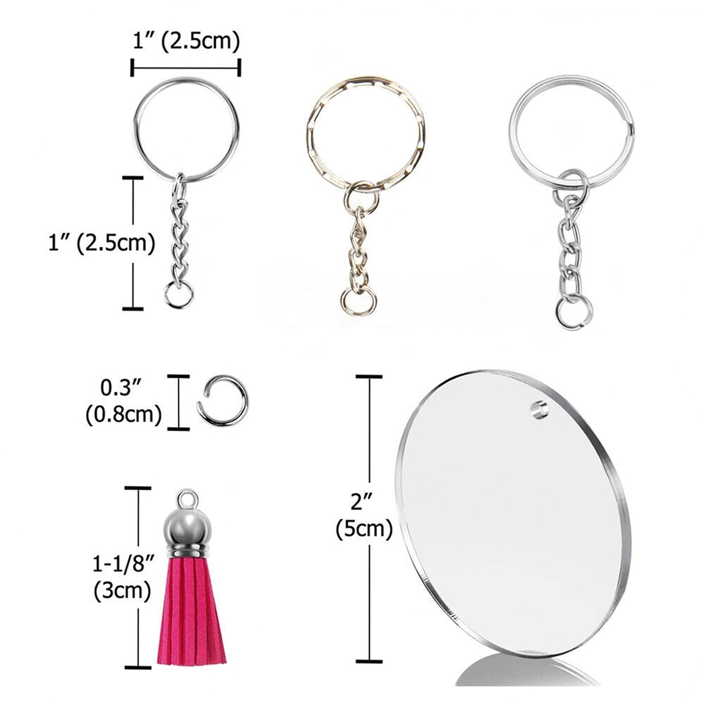 200pcs Acrylic Keychain Making Kit Keyring Blanks with Tassels