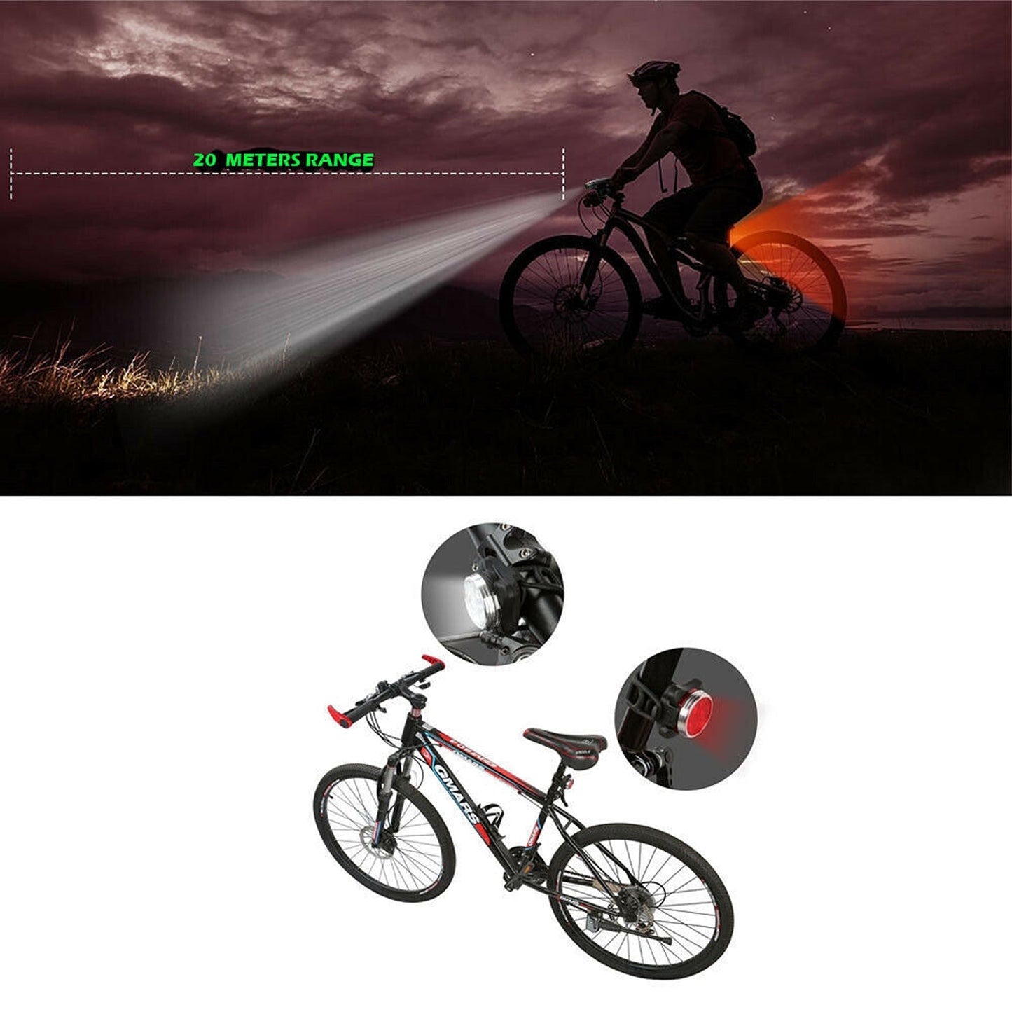 USB Rechargeable Bike Light Set IPX4 Waterproof Front and Rear Tail Lamp