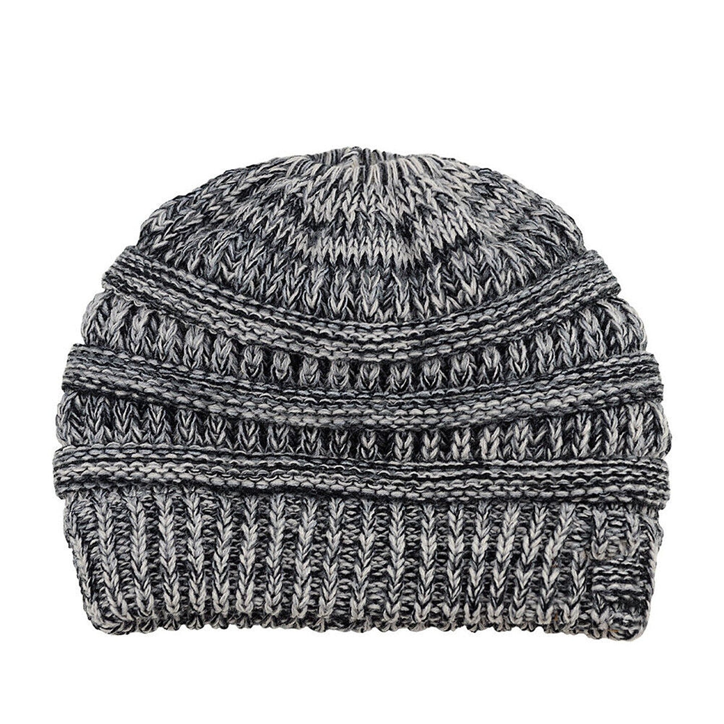 High Bun Ponytail Beanie for Women Soft Stretch Cable Knit Crochet Hat