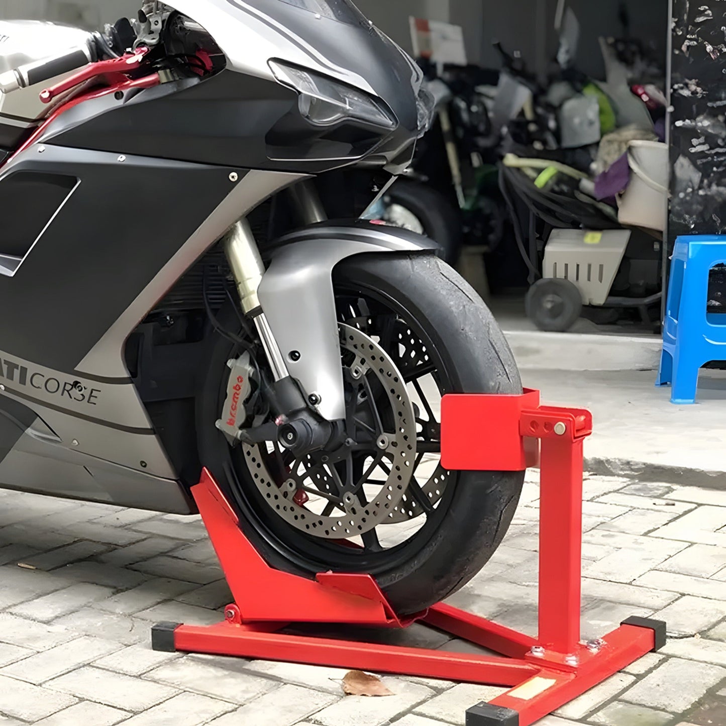 Front Wheel Chock for Motorcycle Trailering and Storage Heavy-Duty