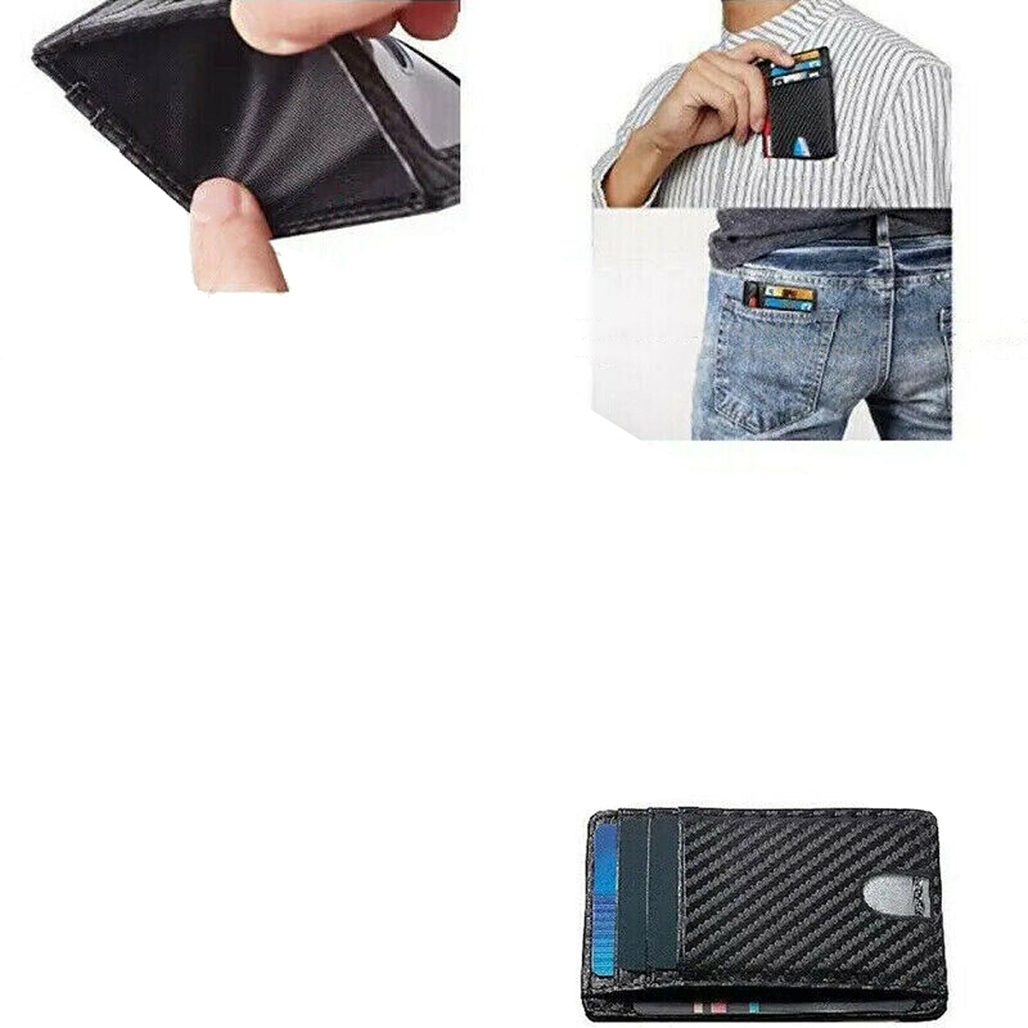 Slim RFID Blocking Carbon Fiber Wallet Minimalist Card Holder Leather Case