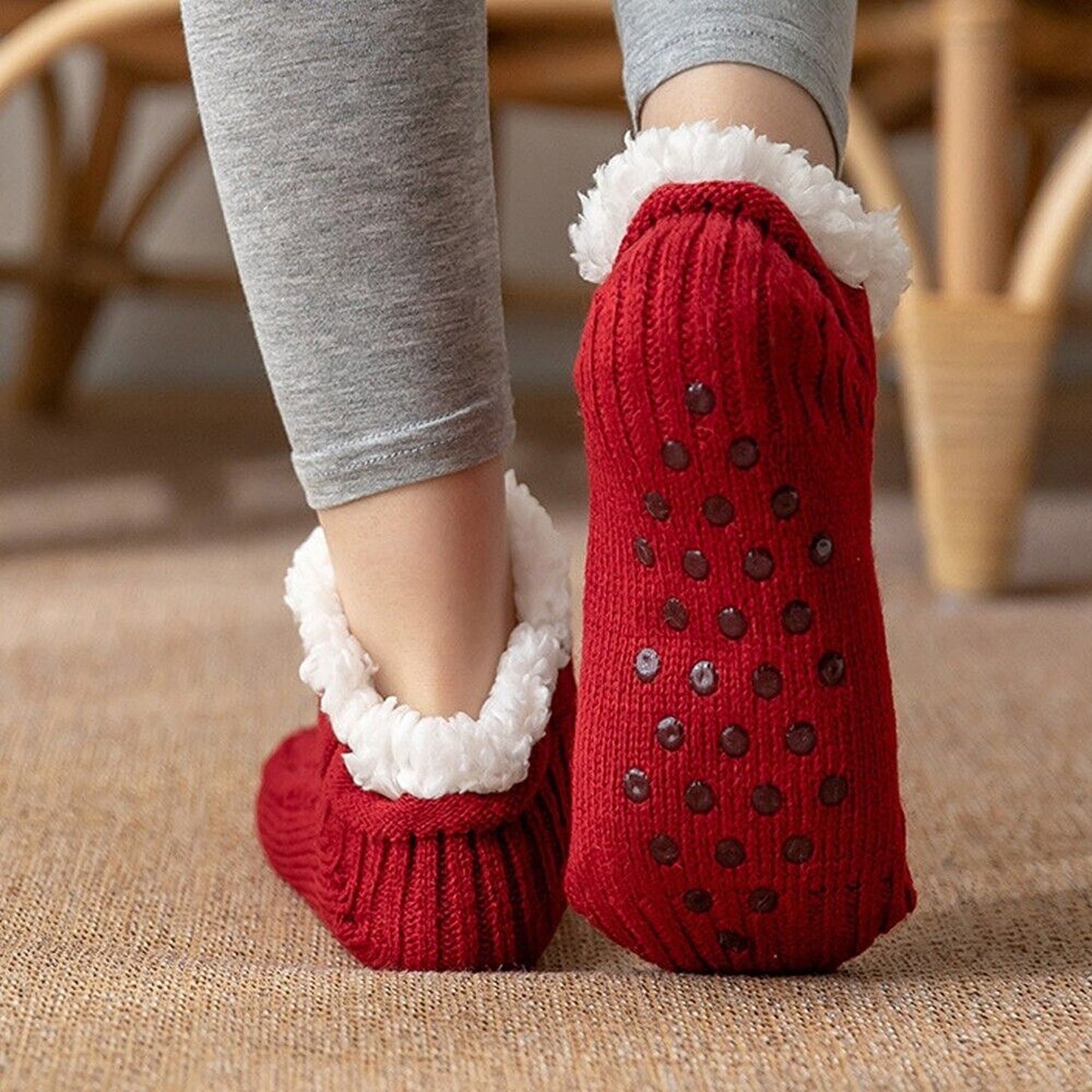 Winter Fleece Lined Women Slipper Socks Warm Fluffy Non Slip