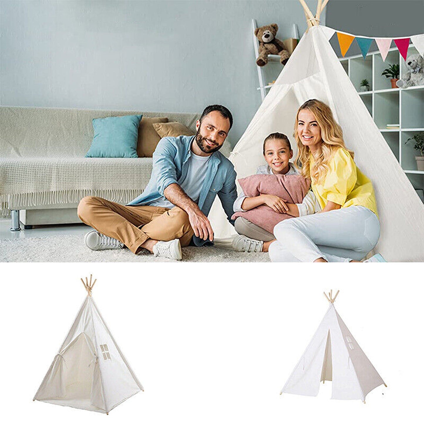 Cotton Canvas Large Teepee Tent Play House Wigwam Kids
