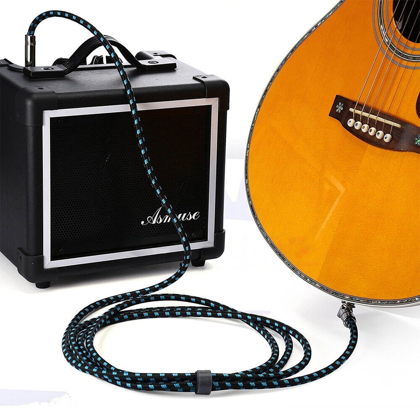 Professional Tweed Braided Guitar Cable Noiseless 3M Right Angle Jack Lead