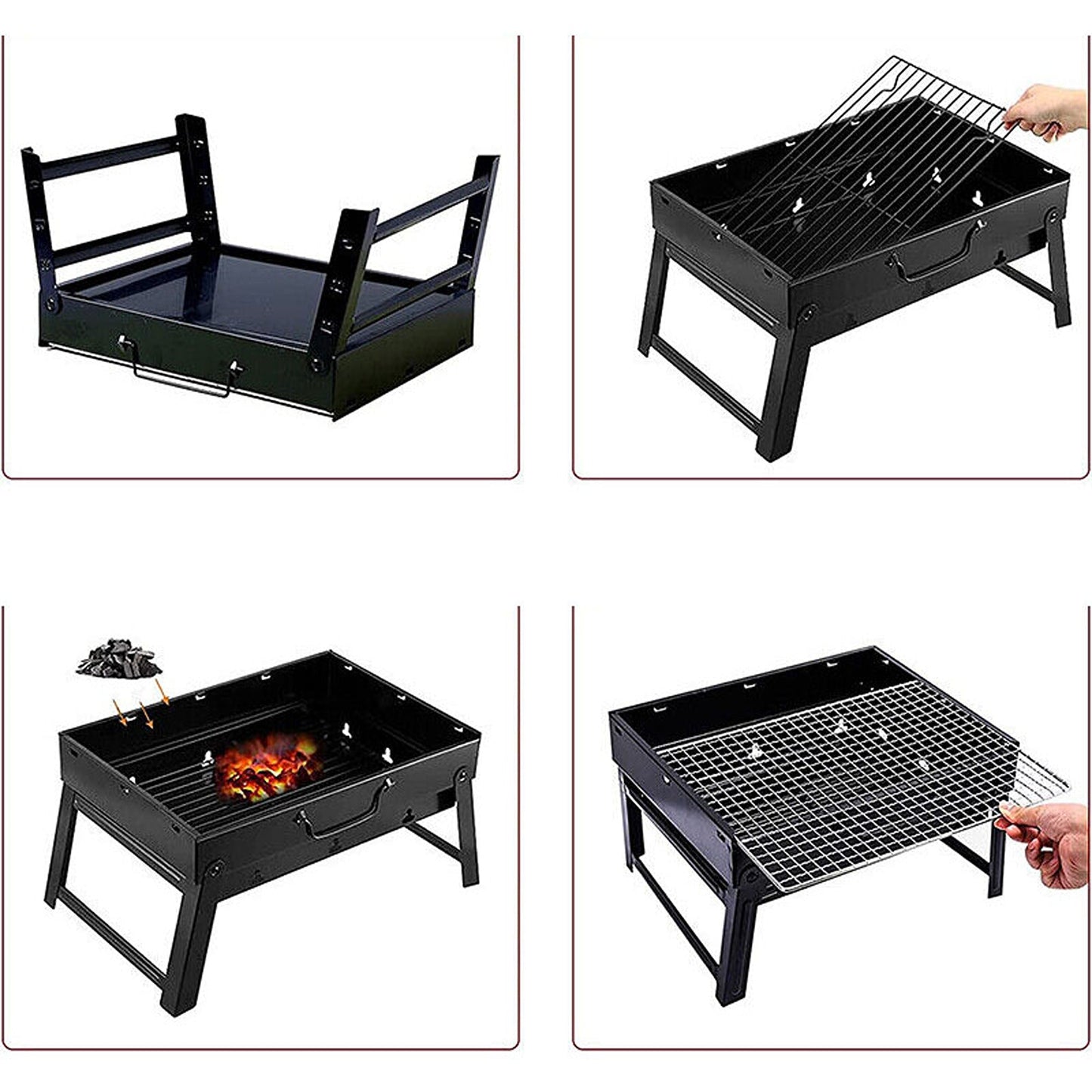 Foldable and Portable Charcoal BBQ Grill for Outdoor Picnics
