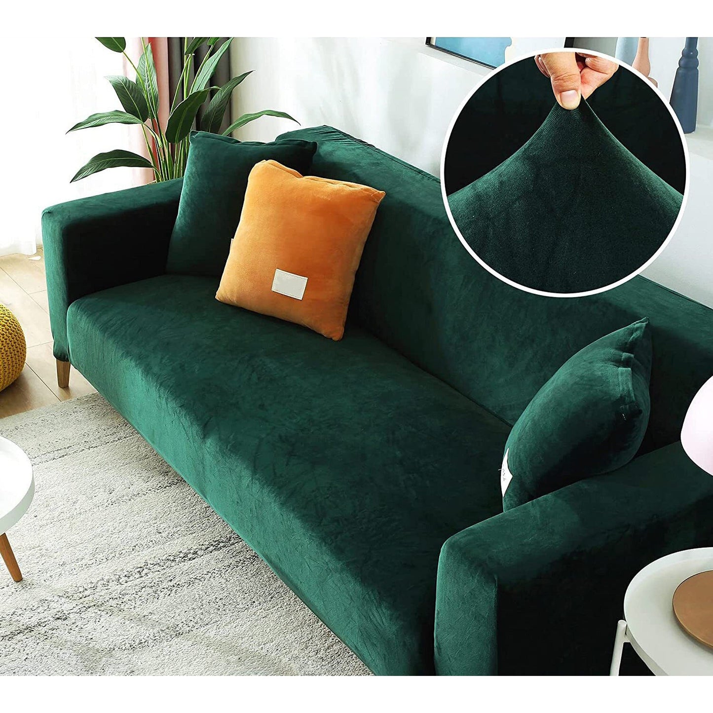 Dark Green Super Stretch Slipcover Velvet Sofa Covers Couch Cover