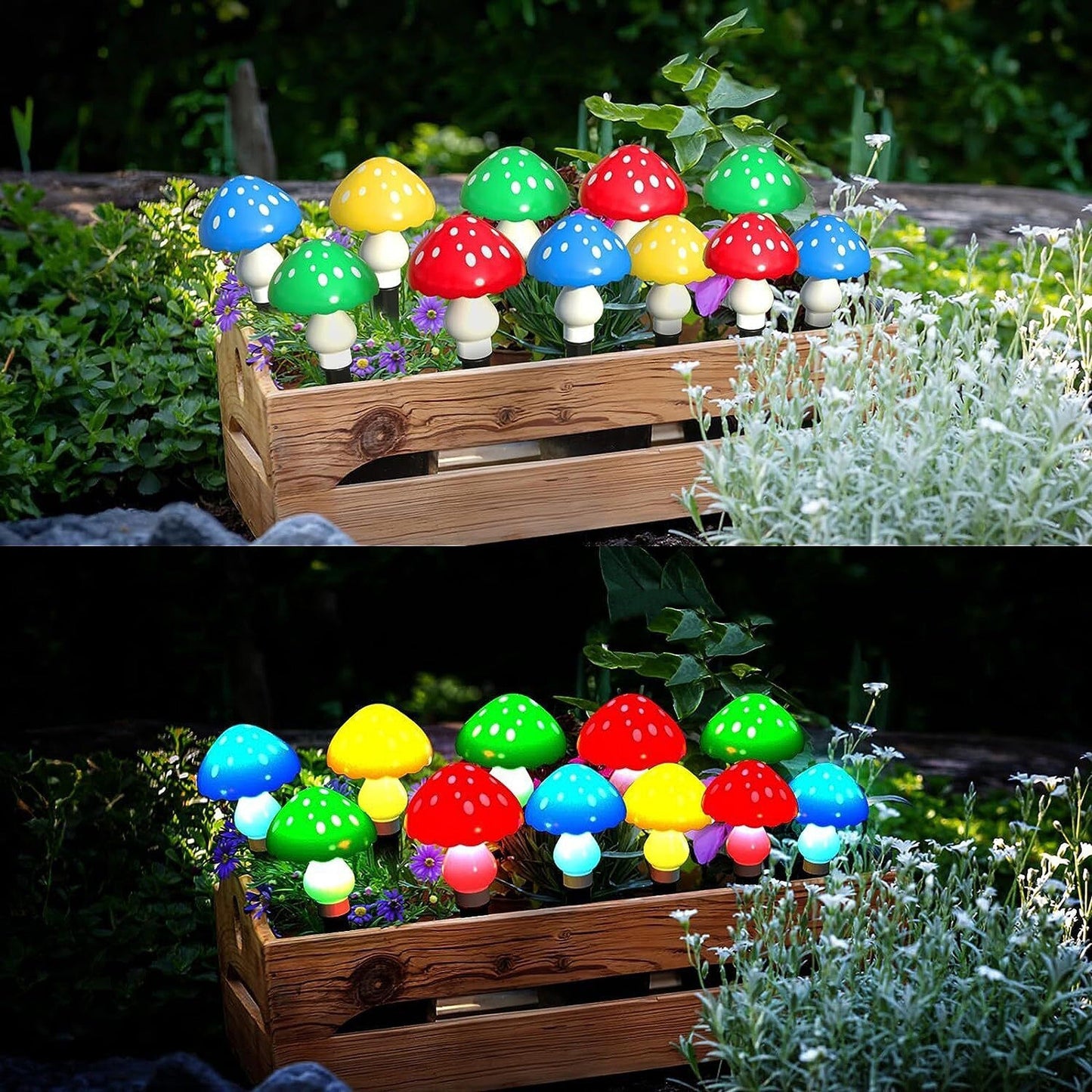 RYB LED Solar Mushroom Fairy Lights for Outdoor Yard Decoration