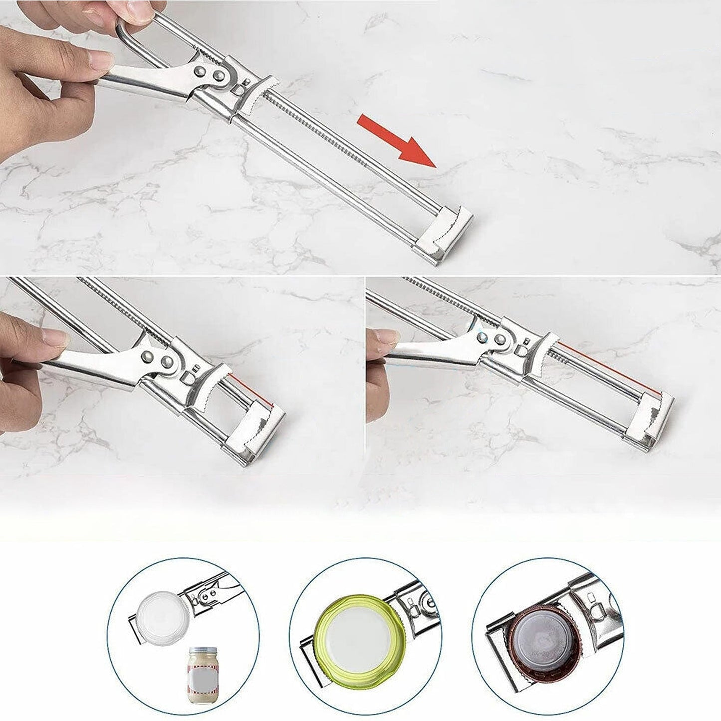 2pcs Multifunctional Stainless Steel Jar Opener Adjustable Bottle Lid Beer Gripper