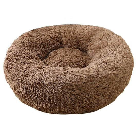 Brown Plush Round Nest Pet Dog Cat Calming Bed Comfy Sleeping Kennel Cave