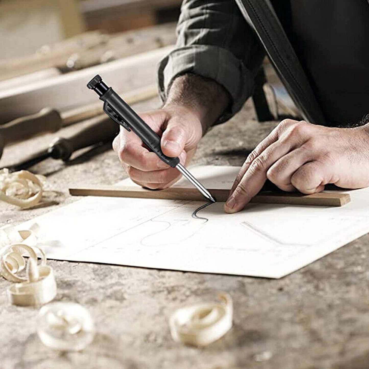 Carpenter Pencil Set with Solid Refill Leads for Woodworking