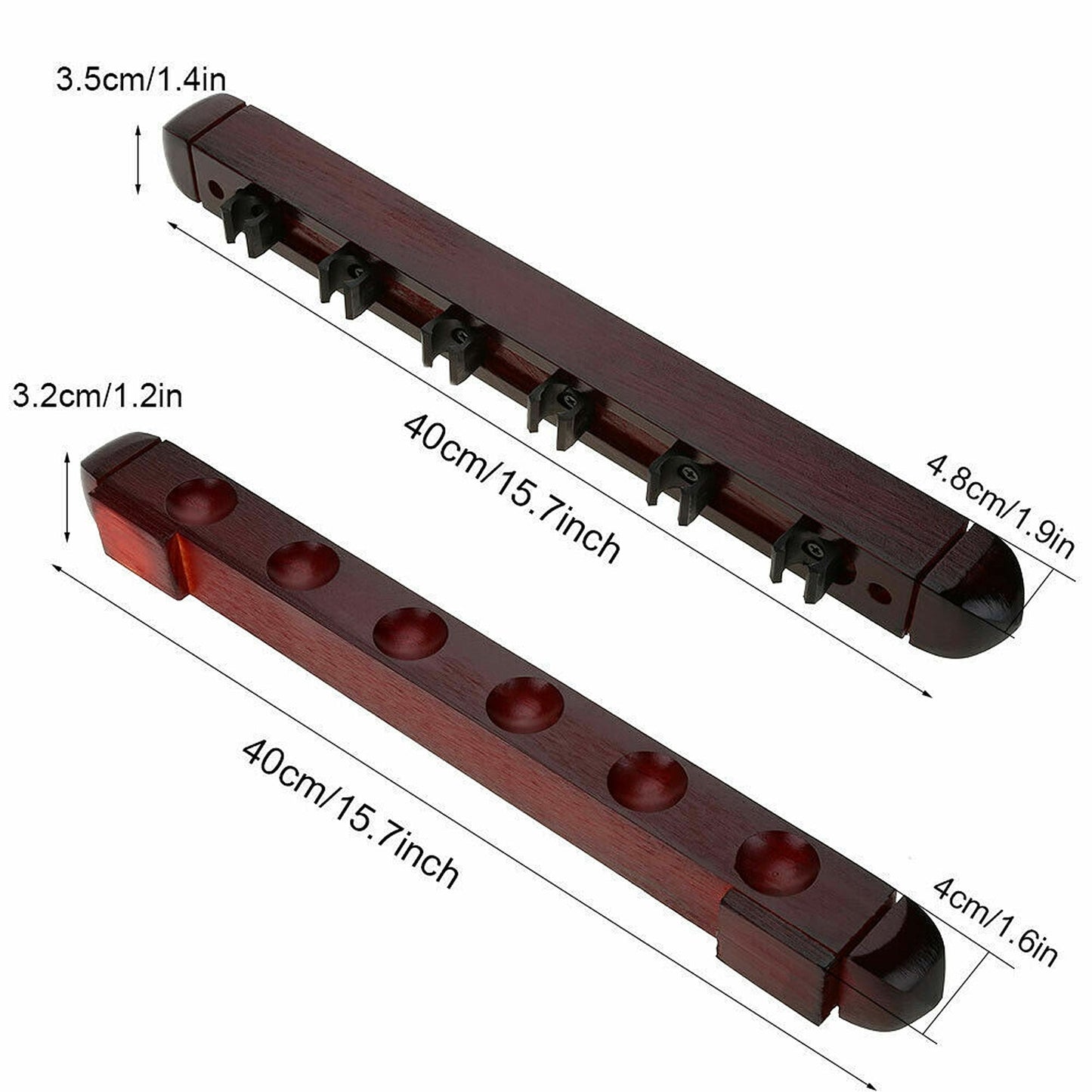 Wooden Billiard Cue Rack with 6-Clip Design