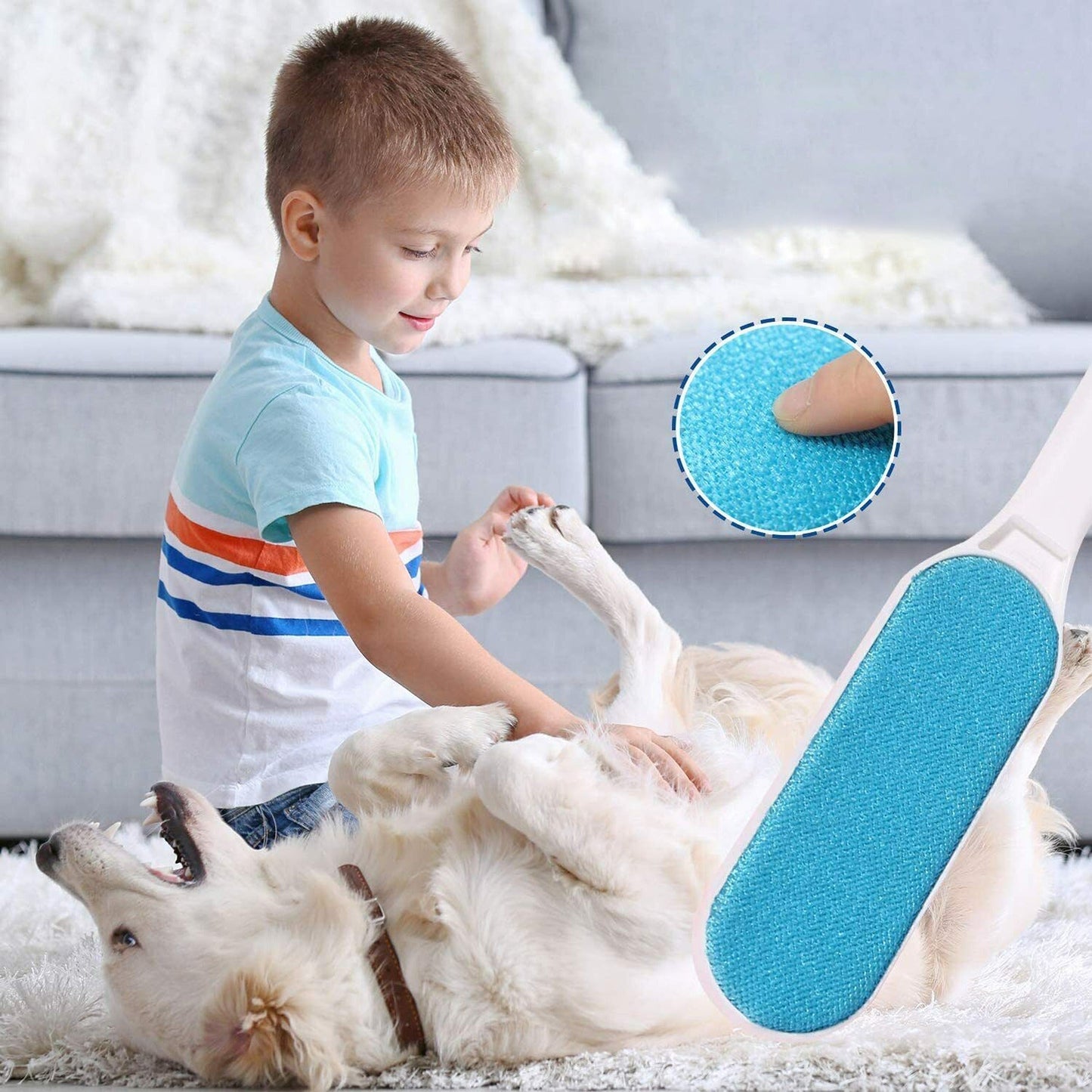 Double Sided Pet Hair Lint Remover Brush with Self Cleaning Base