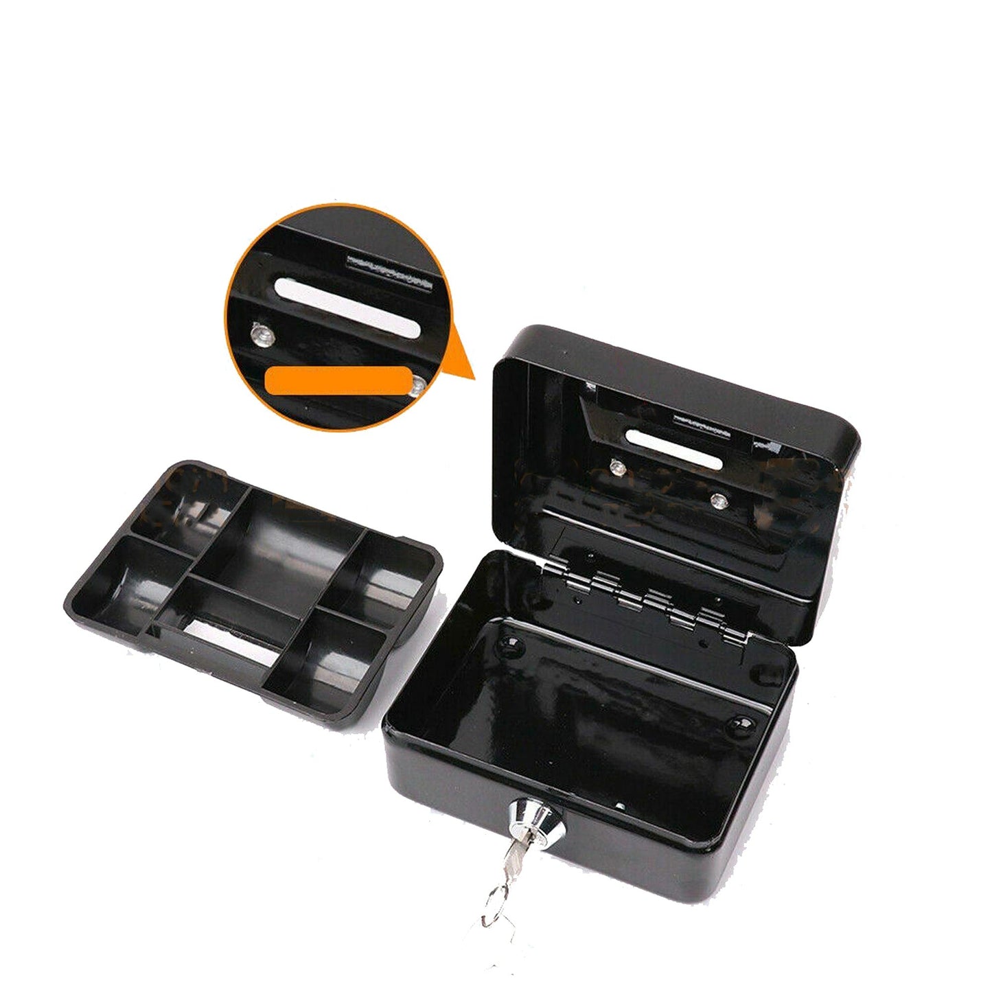 Black Portable Lockable Cash Box with Coin Slot and Key Lock