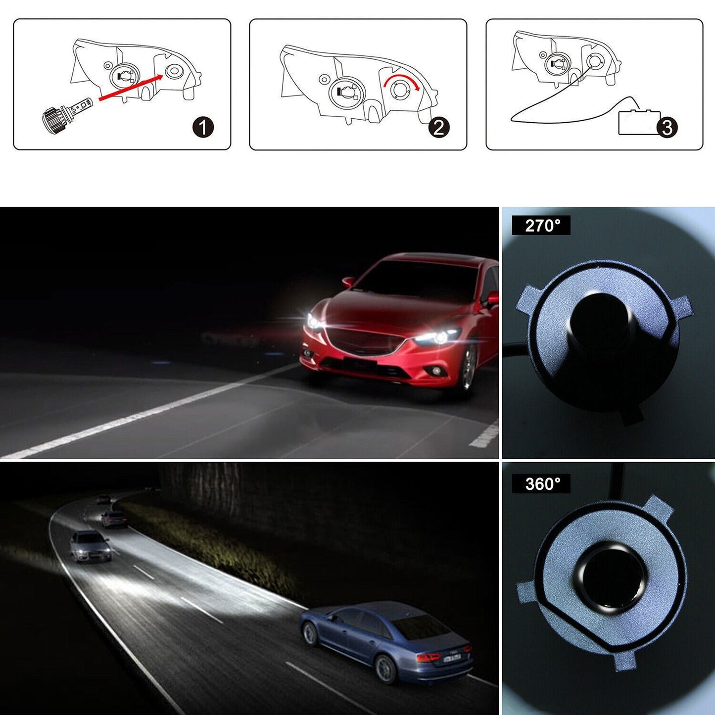 H4 9003 LED Headlight Kit High Low Beam Upgrade Lamp Bulbs 2000W 300000LM