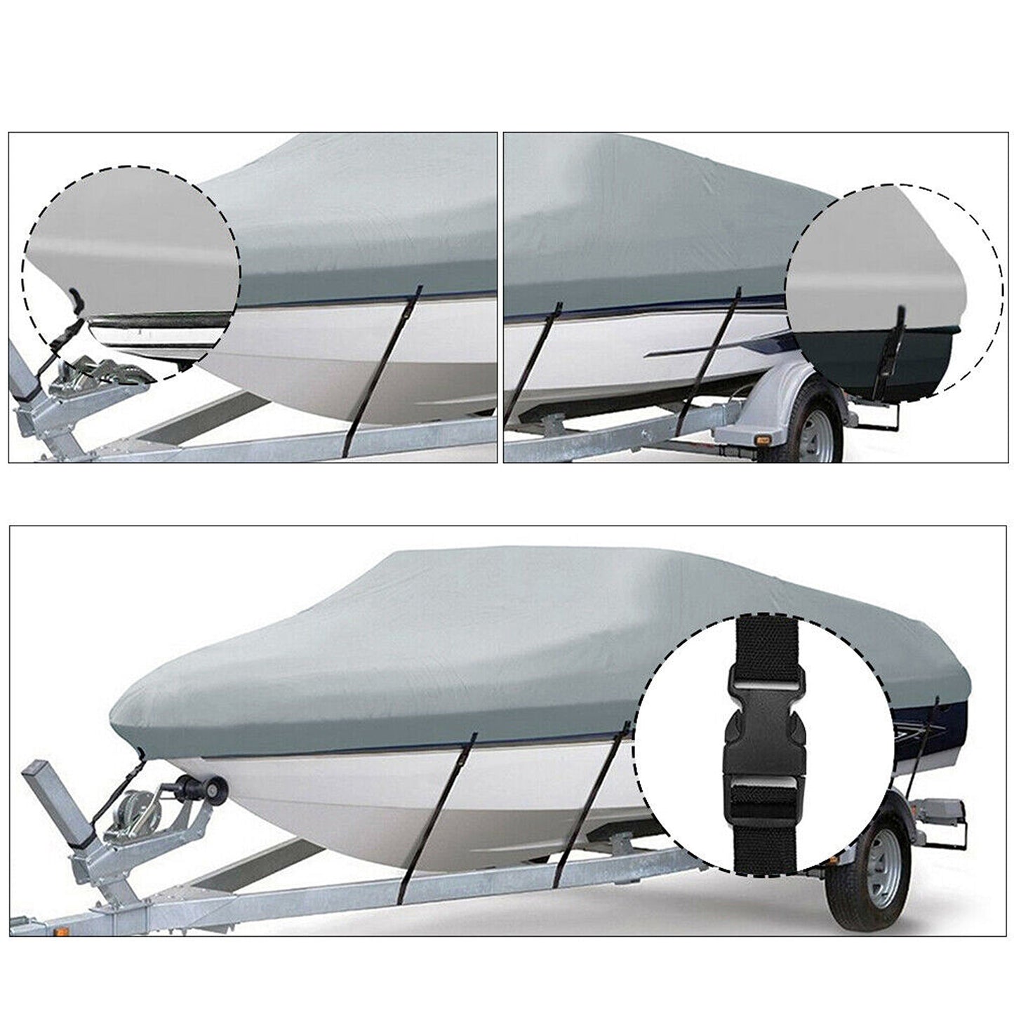 17-19ft Trailerable Boat Cover Heavy-Duty 600D Waterproof UV Protection