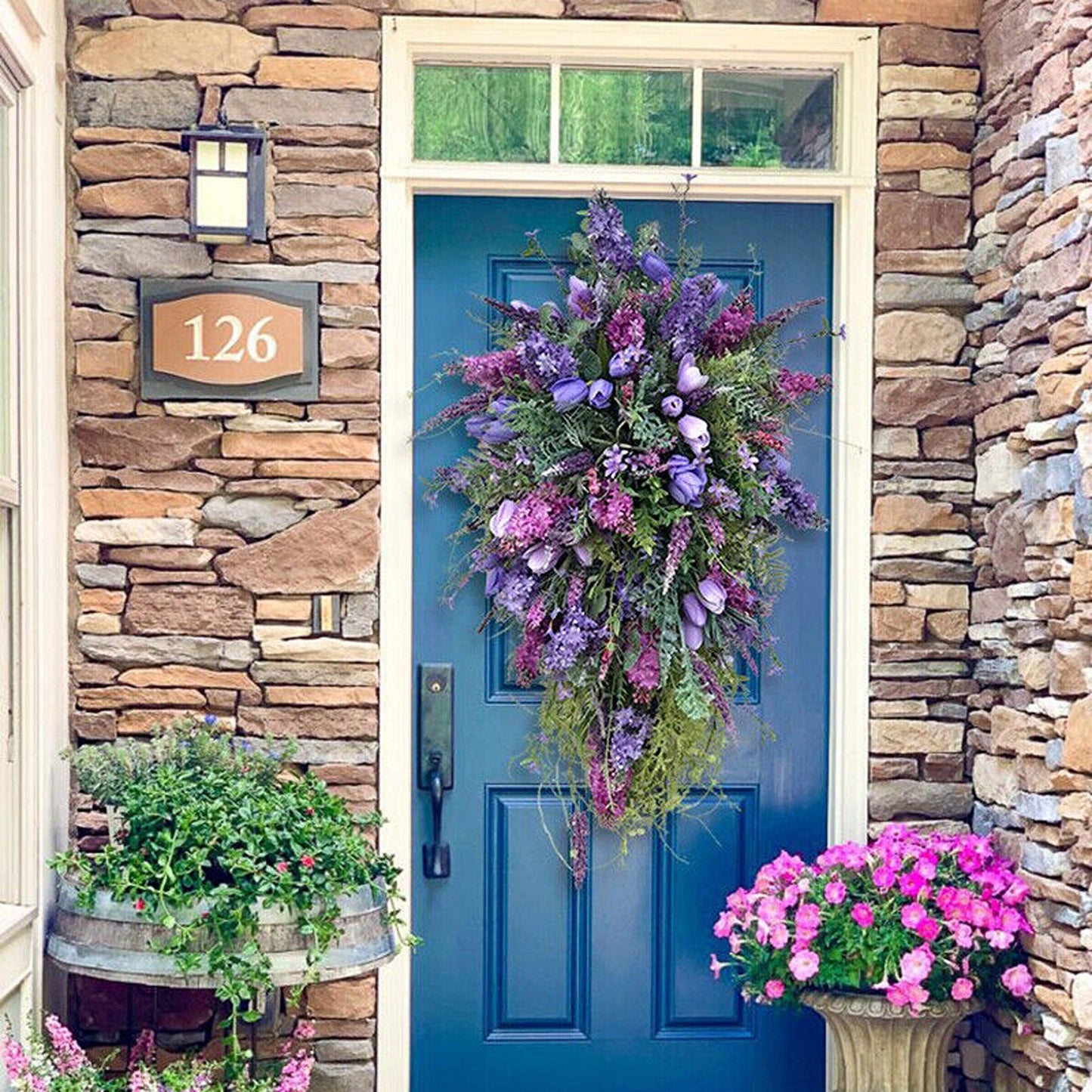 Front Door Artificial Spring Wreath Flower Garland Wall Decor