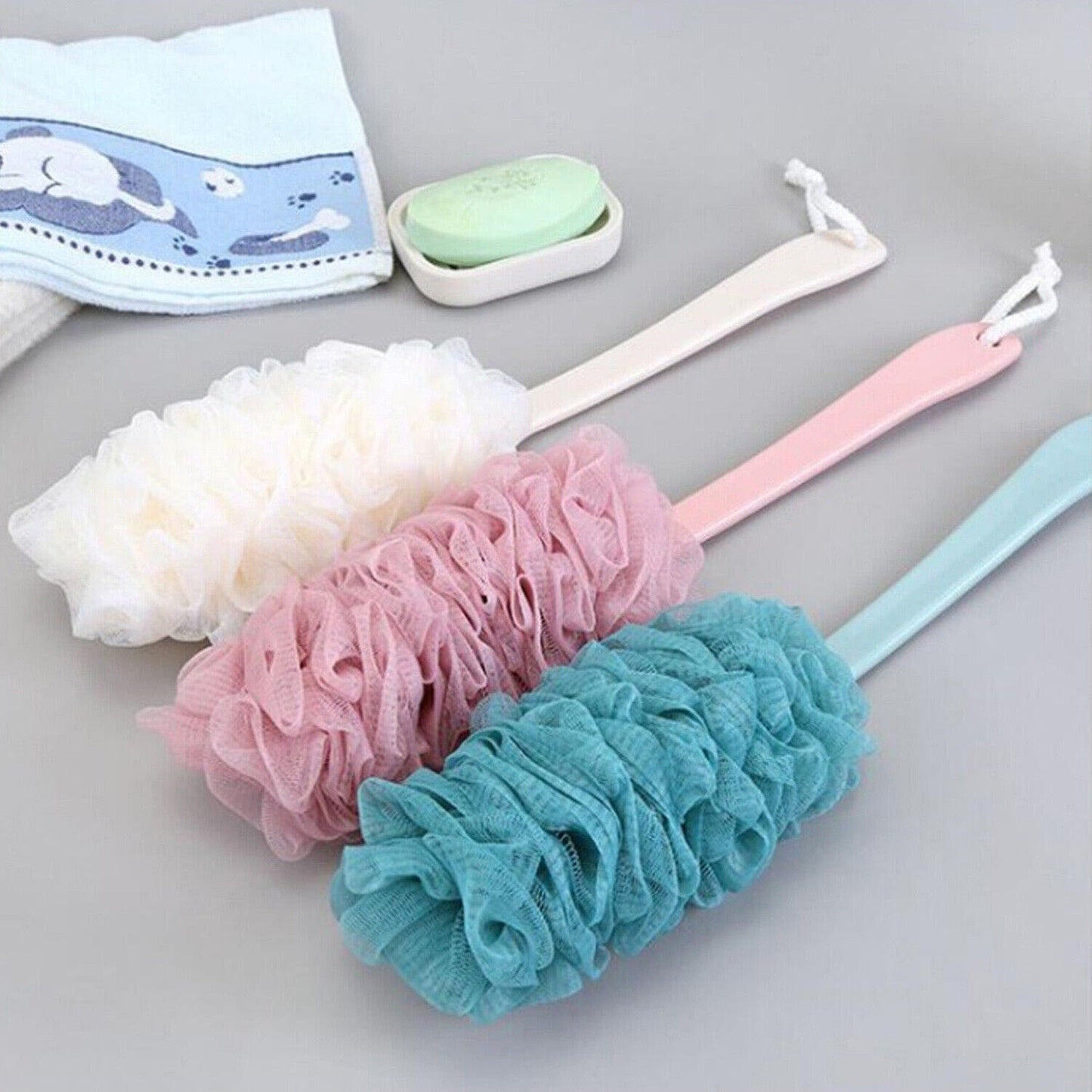 Soft Mesh Long Handle Bath Brush Back Scrubber Body Puff