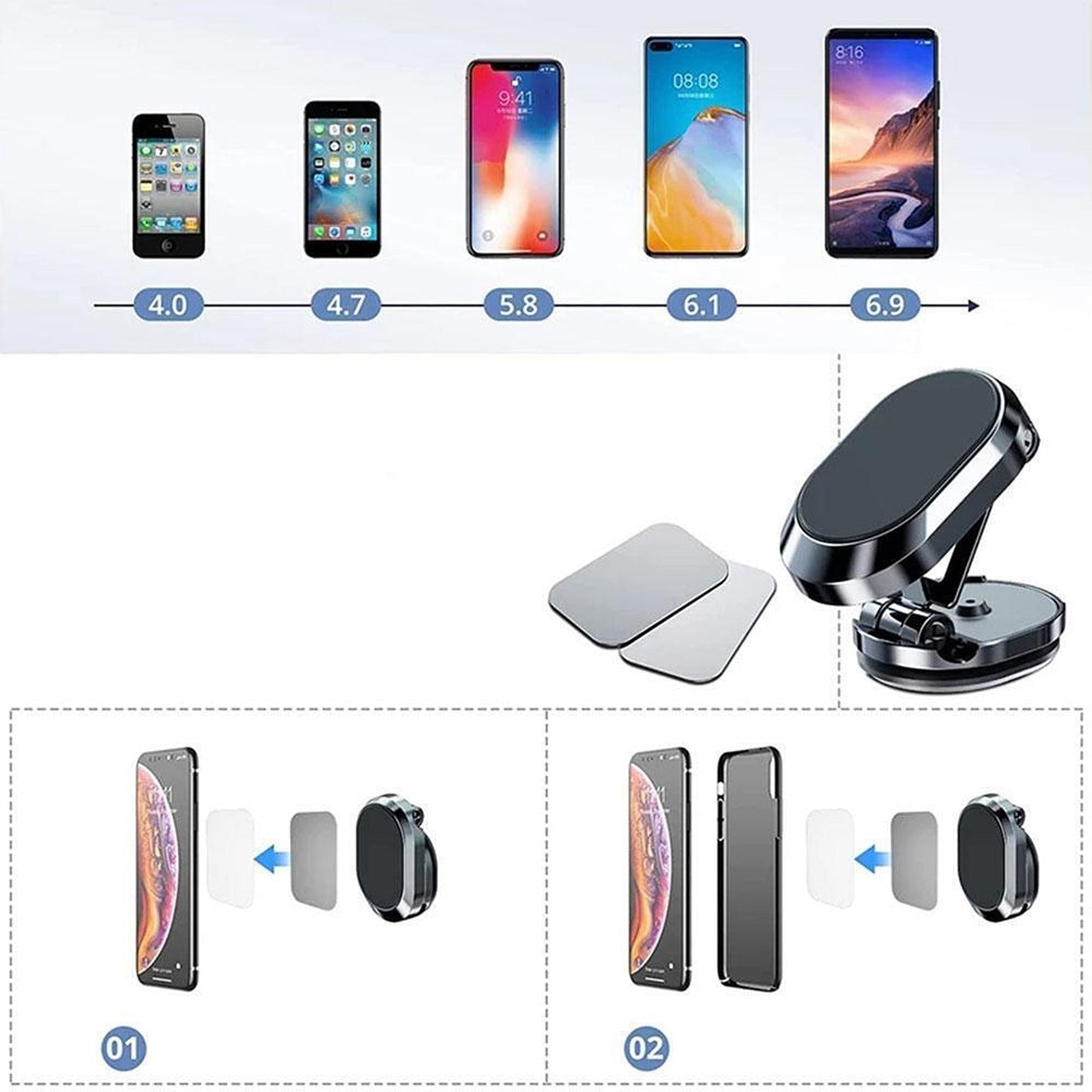 Magnetic Phone Holder Metal Folding Mount Cell Car GPS Stand