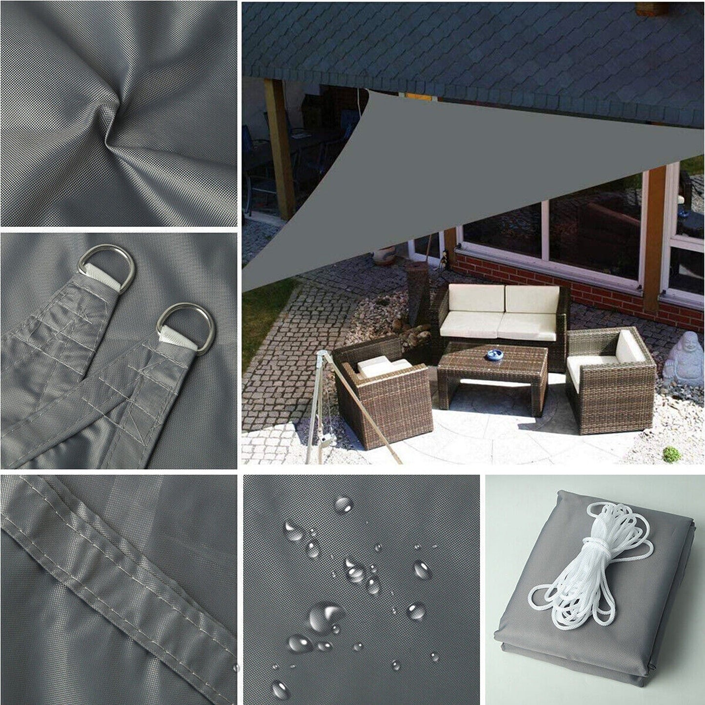 Grey Waterproof Sun Shade Sail Extra Heavy Duty Canopy Awning for Outdoor