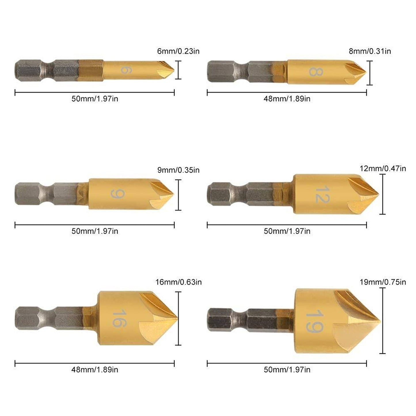 6pcs Metalworking Tools Crosshole Countersink Deburring Drill Bit