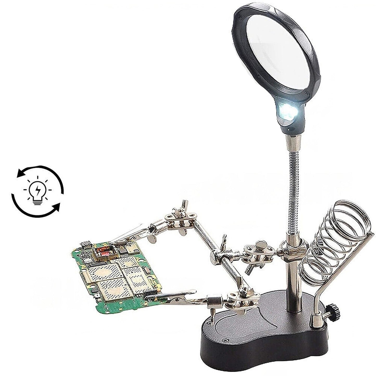Helping Hand Soldering Iron Stand Holder Magnifier Third Hand Station with LED