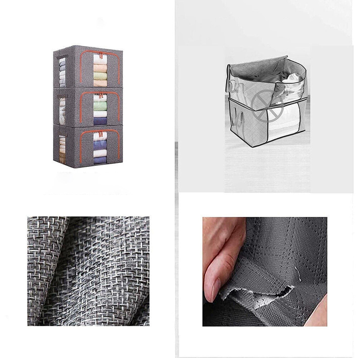Grey Foldable Storage Box with Crushed Steel Frame Clothes Quilt Toys Organizer
