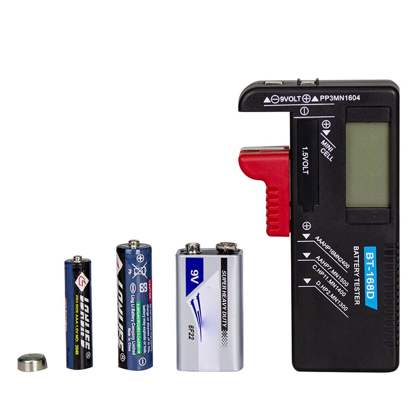 Universal Battery Tester with Digital LCD for Multiple Battery Types 9V 1.5V