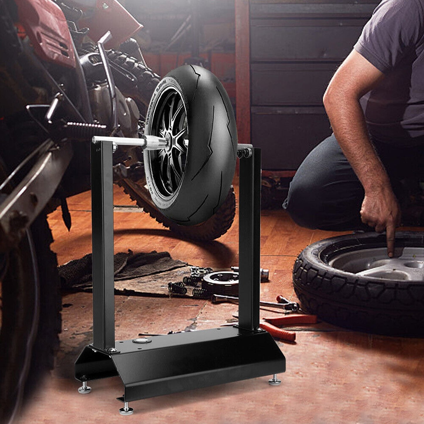 Balancing Stand for Motorcycle Wheels with Bubble Level