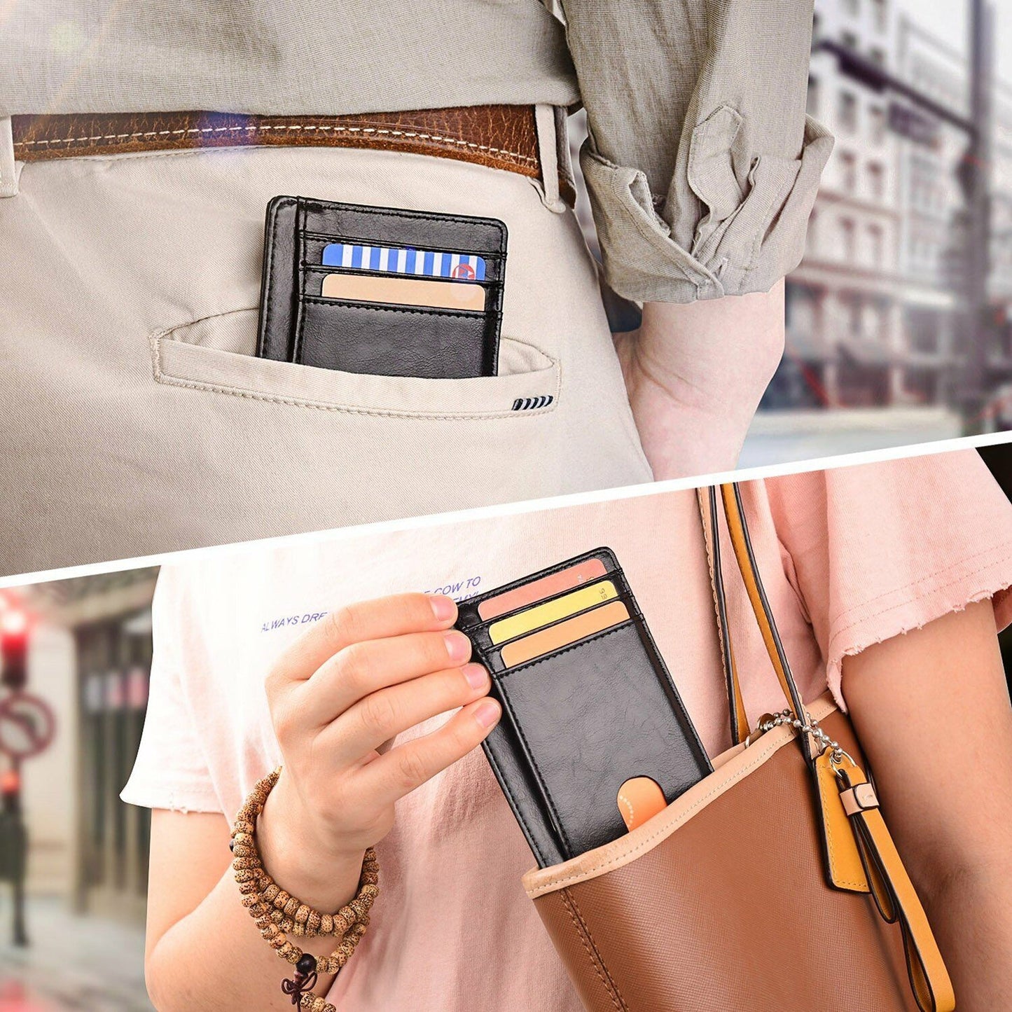 Flip Leather Slim Wallet with RFID Blocking and Credit Card Holder
