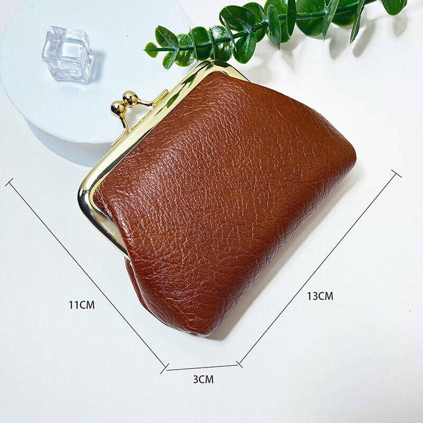 Small Leather Cosmetic Bag for Coin and Lipstick Storage
