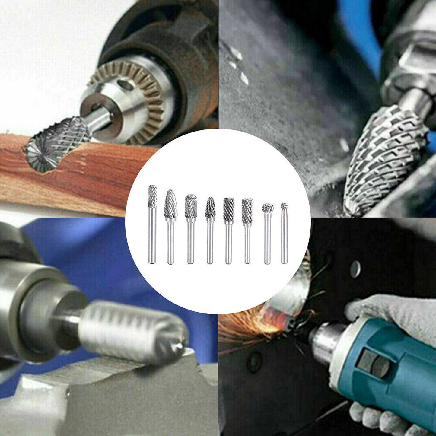 Carbide Tungsten Die Grinder Burr Set 8-Piece Rotary Tools for Metal Shaping