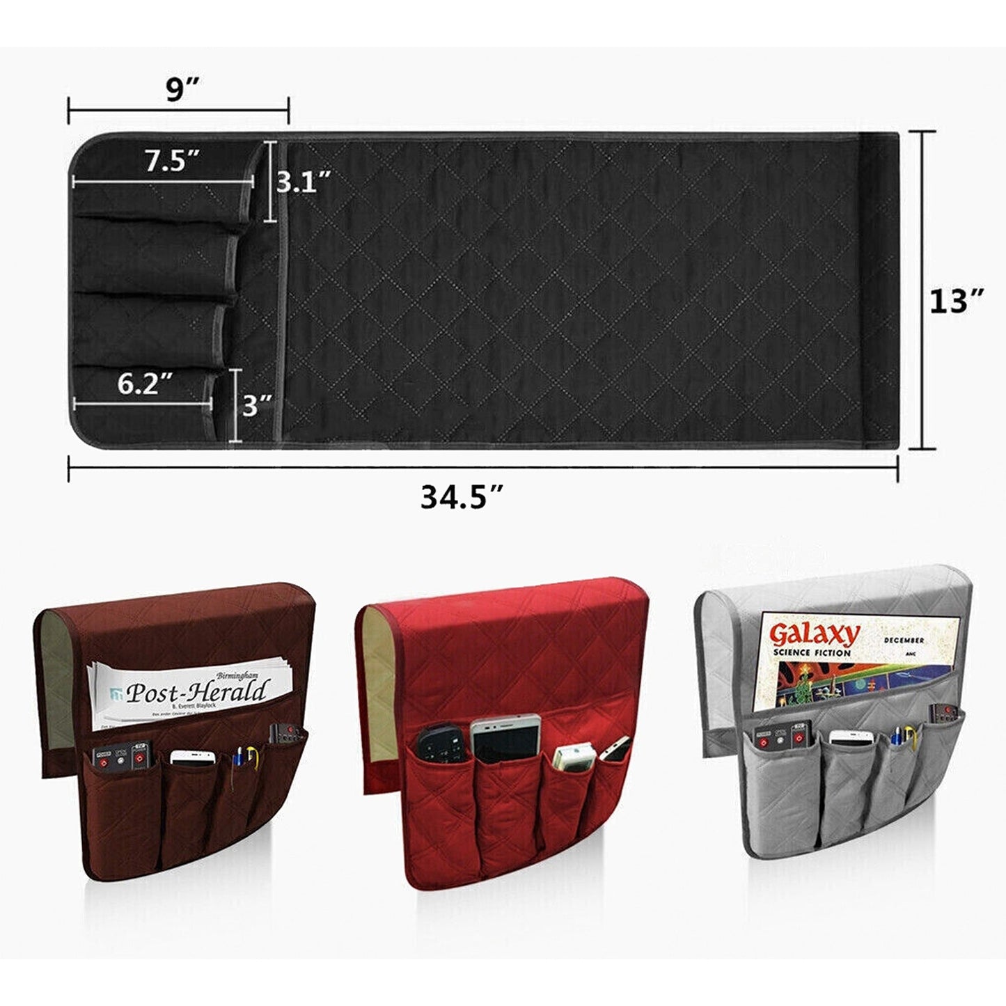 Armrest Organizer with 5 Pockets for Couch and Sofa Remote Storage