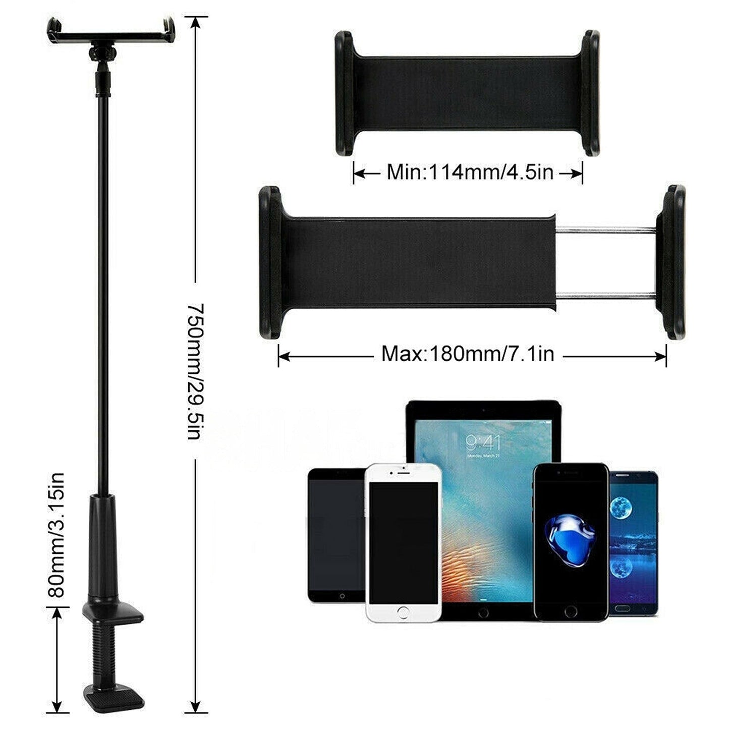 360-Degree Rotating Bed Desk Mount Stand Holder for Tablets and Phones