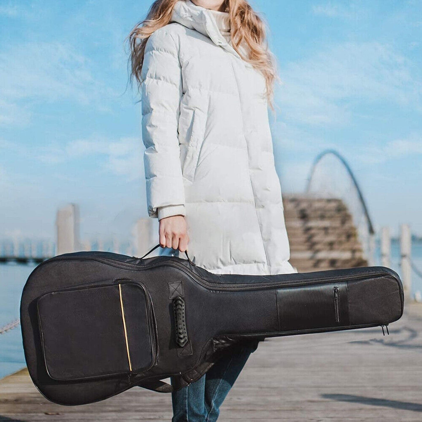 Padded Gig Bag for Acoustic Guitar Double Straps Black Soft Backpack Case